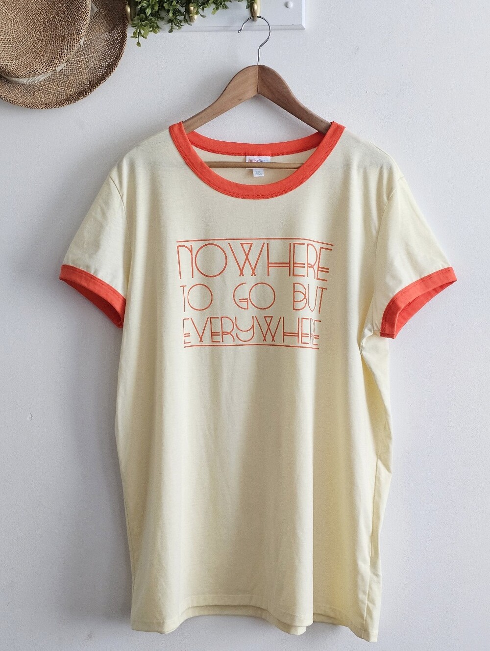 LuLaRoe Graphic Ringer Tee 2XL “Nowhere To Go But Everywhere” Retro Shirt